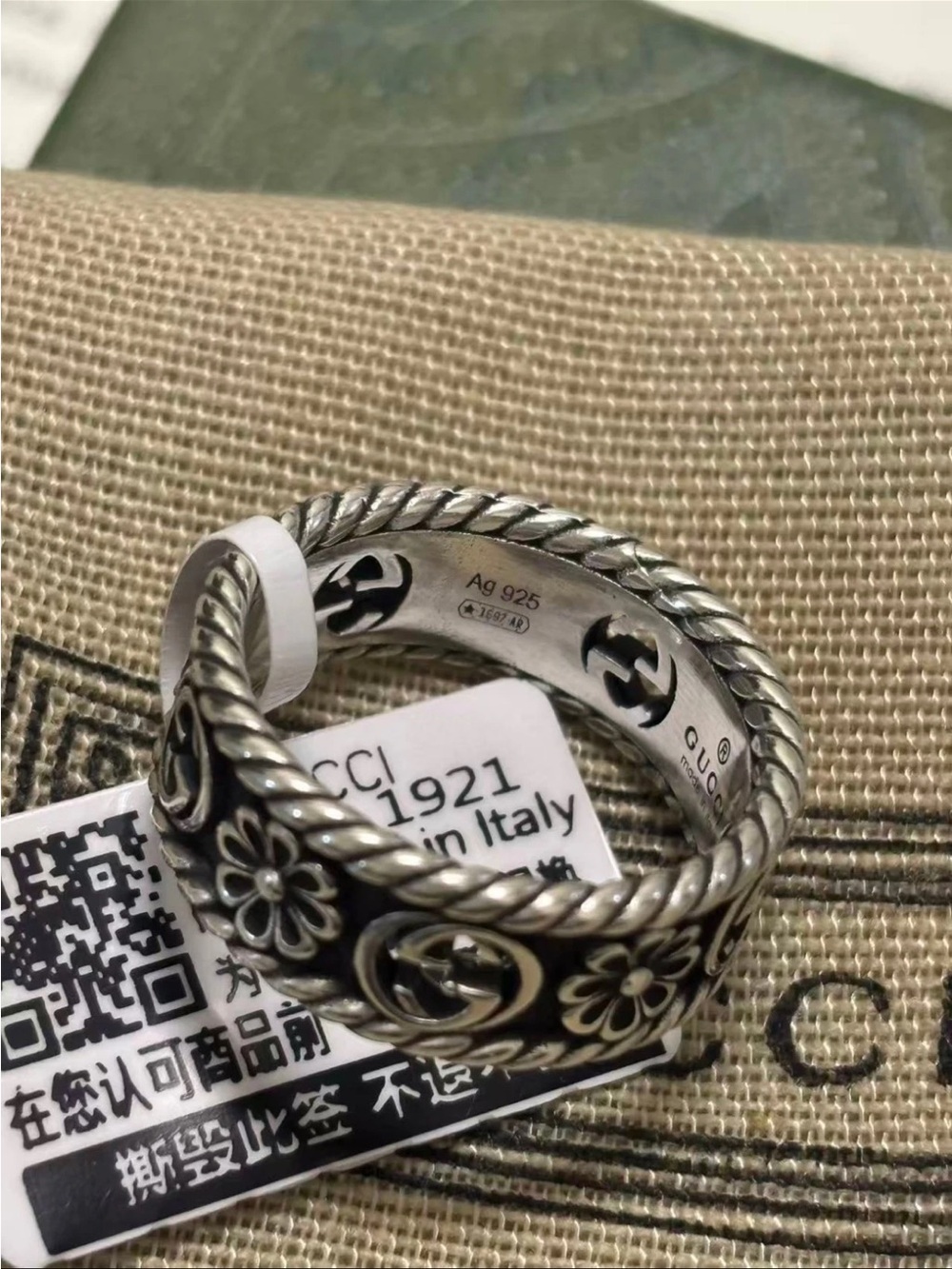 Authentic Gucci Silver Flower & Rope Ring - Picture 5 of 8